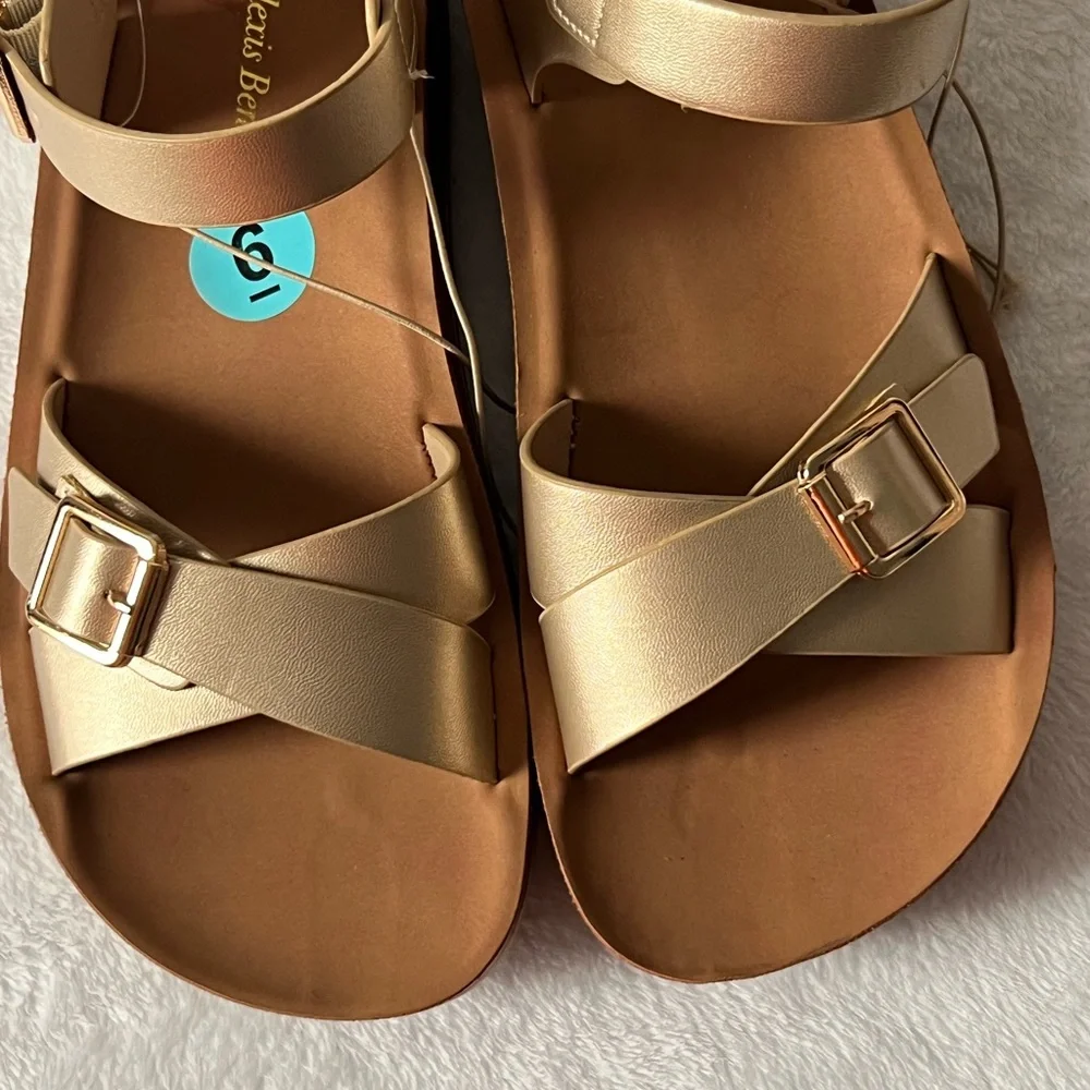 Alexis Bendel Cute‎ Girl’s Gold Sandals with Ankle Strap, Size 6, NWT